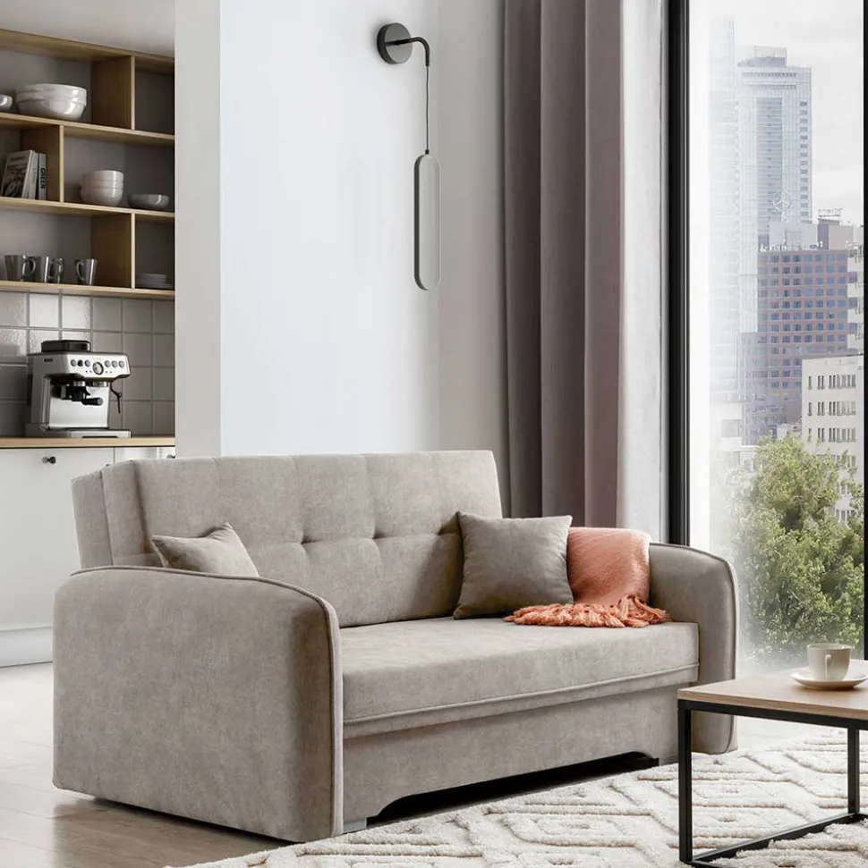 Velours Federkerncouch in Beigegrau - Fortinos