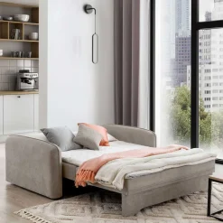 Velours Federkerncouch in Beigegrau - Fortinos