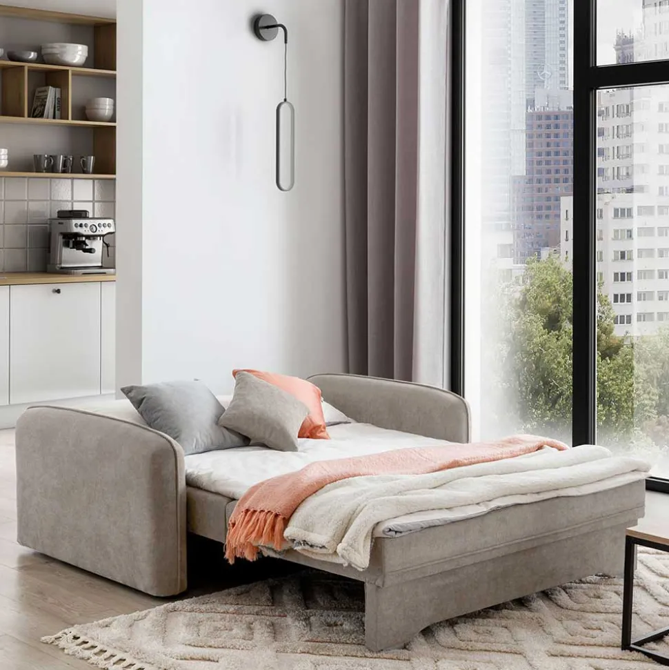 Velours Federkerncouch in Beigegrau - Fortinos