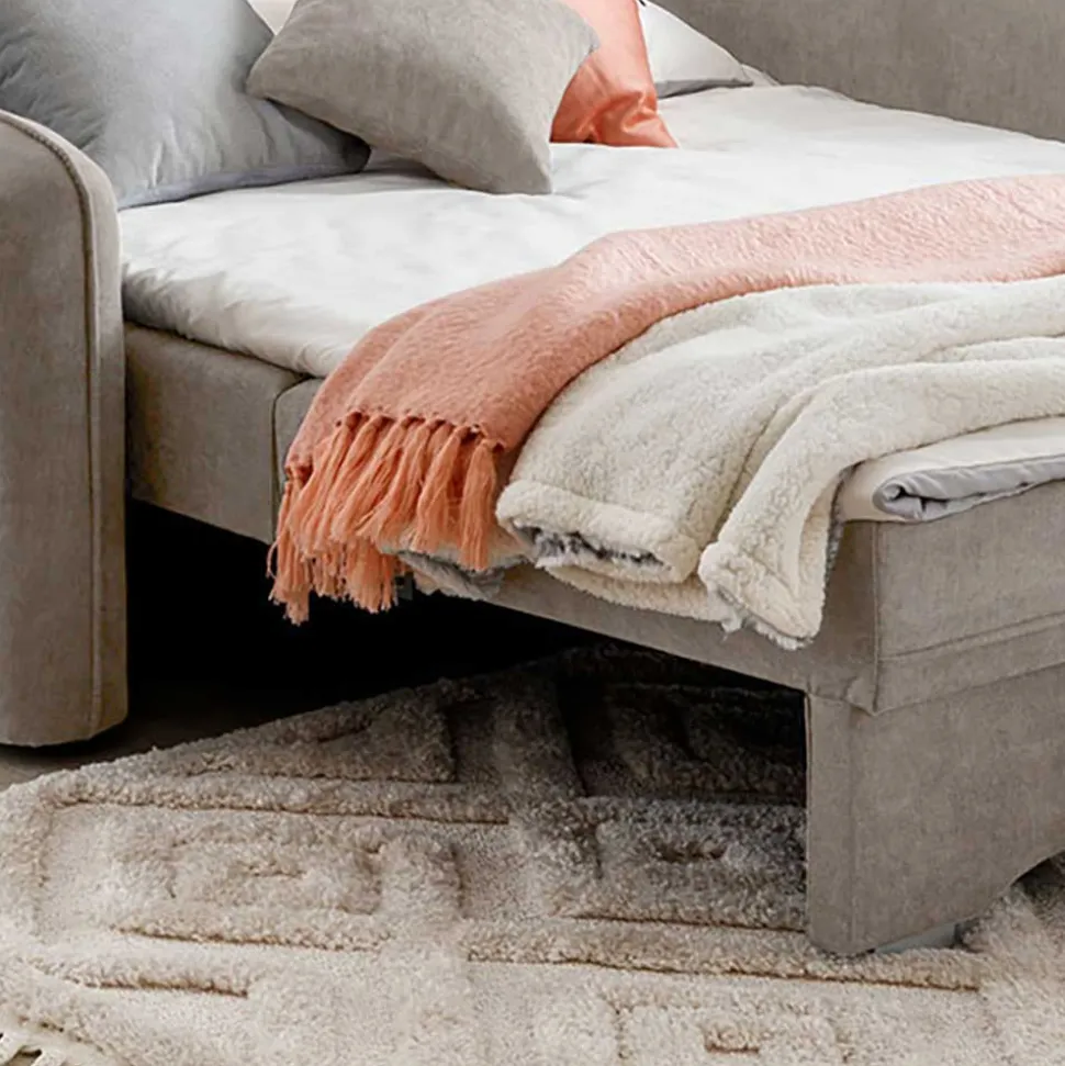 Velours Federkerncouch in Beigegrau - Fortinos