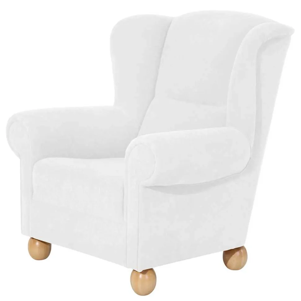 Velours Ohrensessel in Cremeweiß - Clamps