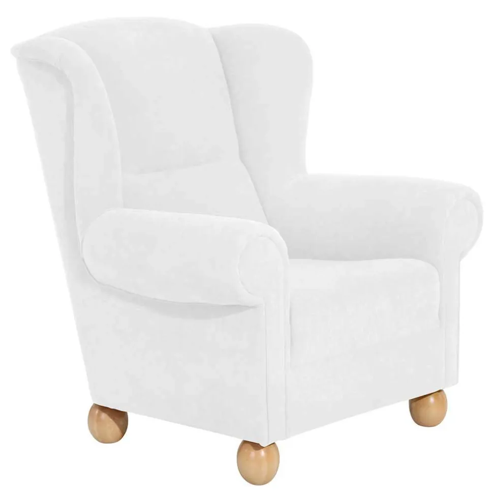 Velours Ohrensessel in Cremeweiß - Clamps