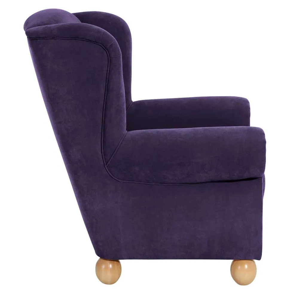 Velours Ohrensessel in Violett - Sotonio
