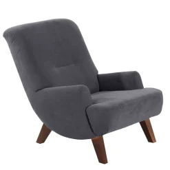 Velours Sessel in Anthrazit und Nussbaum - Izmael