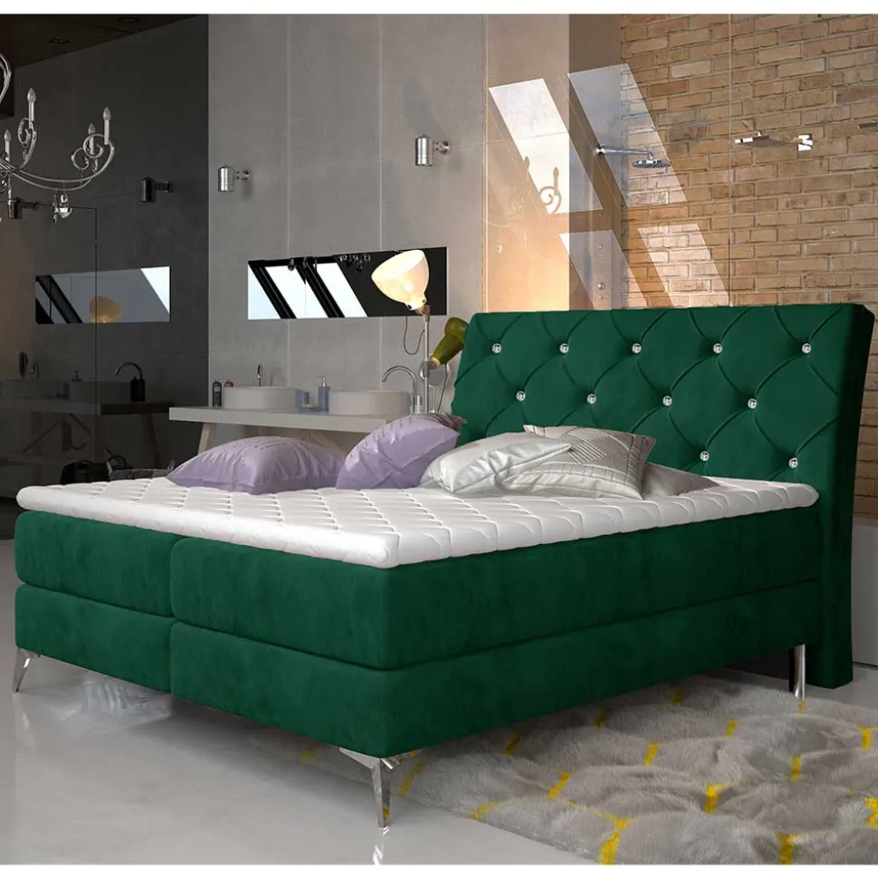 Velours Stauraumbett in Dunkelgrün - Kasandros
