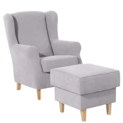 Velours-Ohrensessel in Silbergrau und Buche - Jiletta