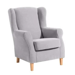 Velours-Ohrensessel in Silbergrau und Buche - Jiletta