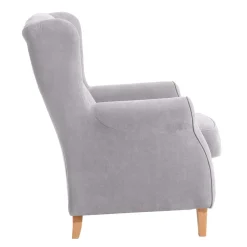 Velours-Ohrensessel in Silbergrau und Buche - Jiletta
