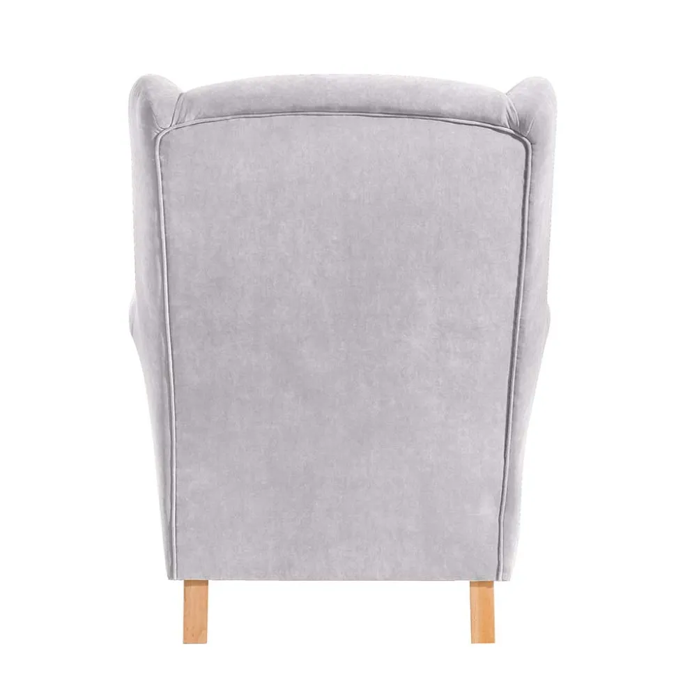 Velours-Ohrensessel in Silbergrau und Buche - Jiletta