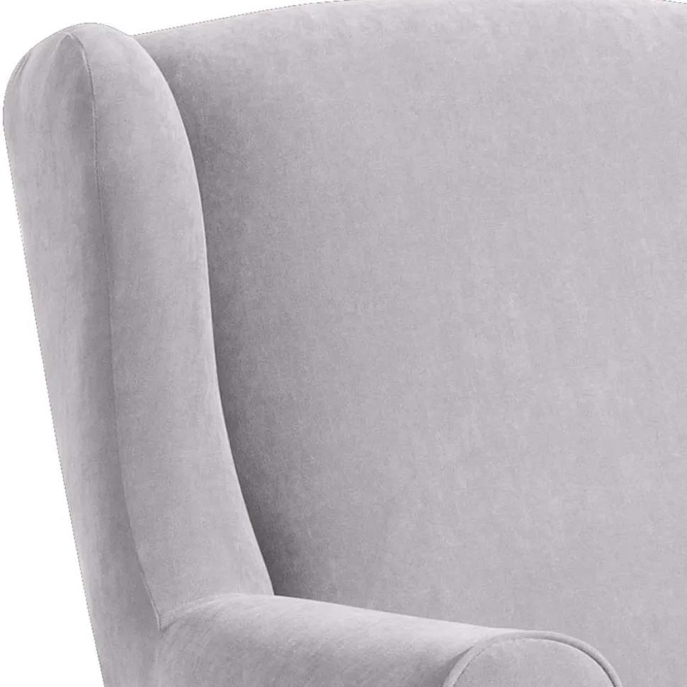 Velours-Ohrensessel in Silbergrau und Buche - Jiletta