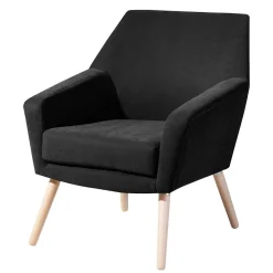 Velourssessel in Schwarz mit Buche Natur - Nocena