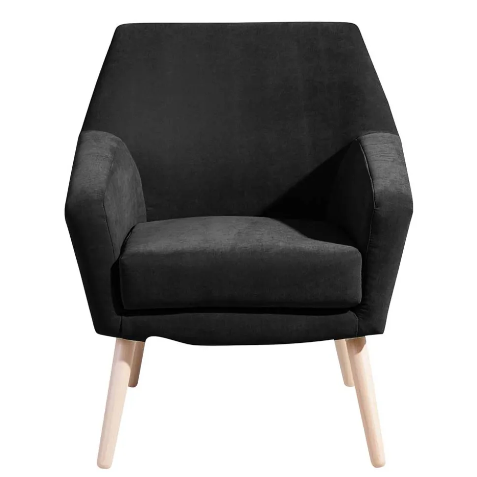 Velourssessel in Schwarz mit Buche Natur - Nocena