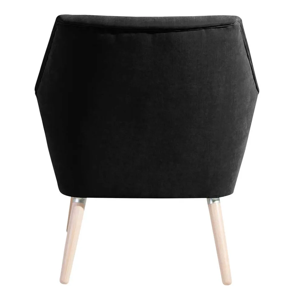 Velourssessel in Schwarz mit Buche Natur - Nocena