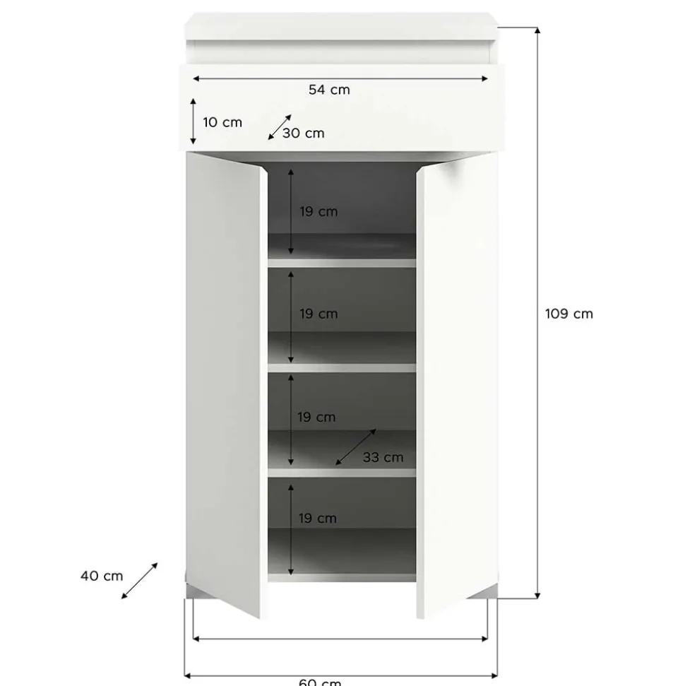 Vertiko für Schuhe in Weiß mit Dunkelgrau - Suad