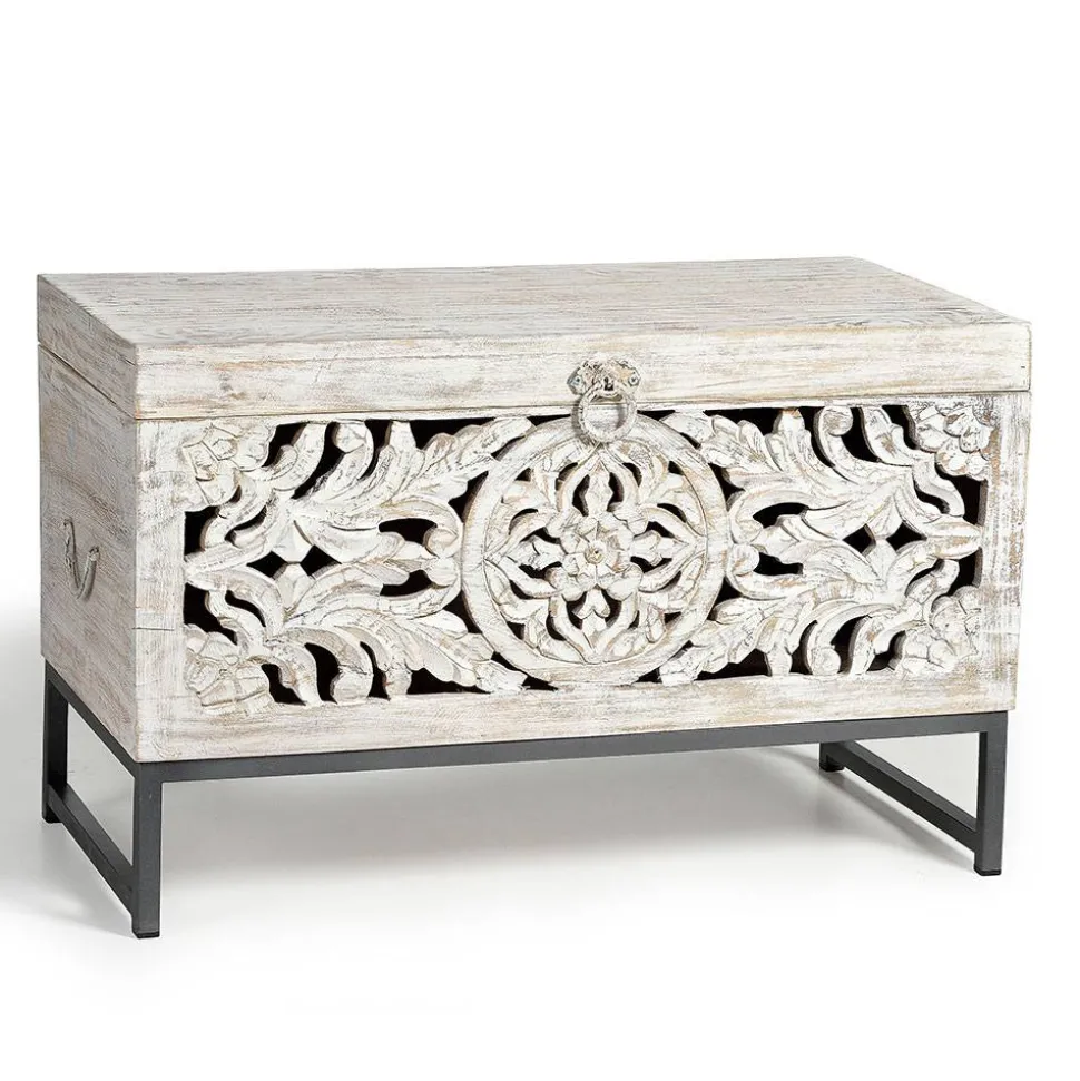 Vintage Design Truhe aus Mangoholz White Wash - Fudorus