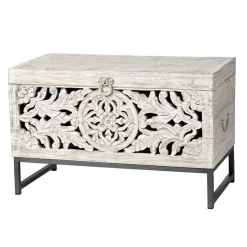 Vintage Design Truhe aus Mangoholz White Wash - Fudorus