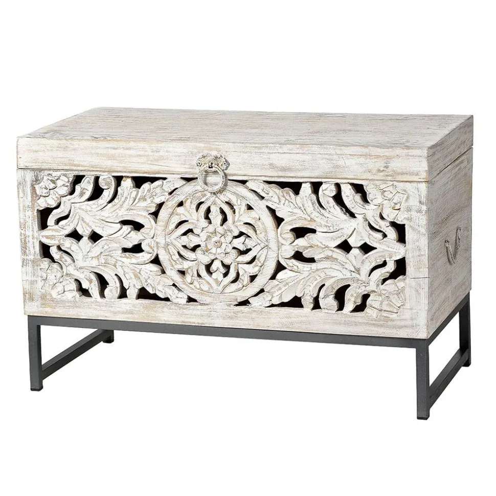 Vintage Design Truhe aus Mangoholz White Wash - Fudorus