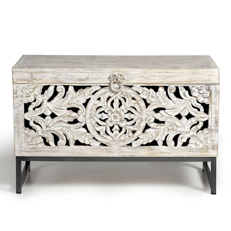 Vintage Design Truhe aus Mangoholz White Wash - Fudorus