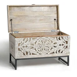Vintage Design Truhe aus Mangoholz White Wash - Fudorus