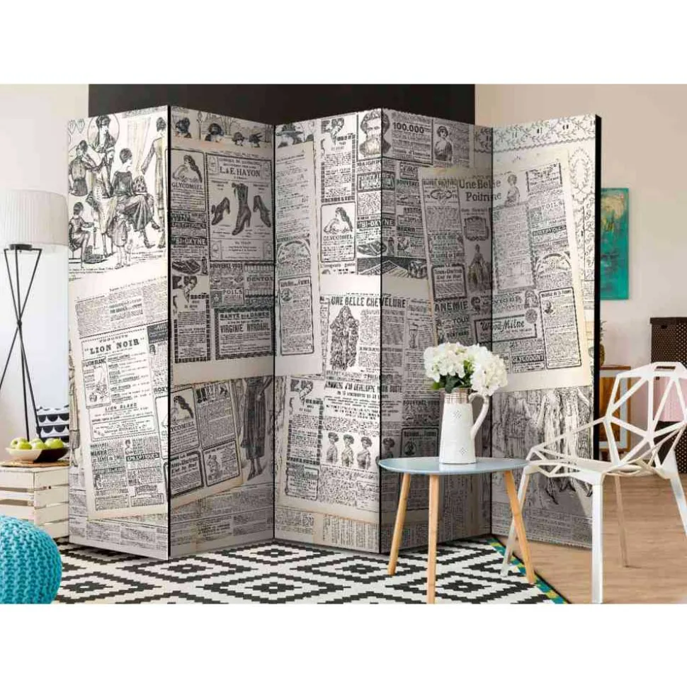 Vintage Design-Paravent in Creme Schwarz - Planconta