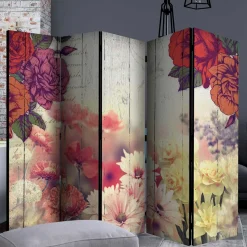 Vintage Druck Paravent mit Blumen Grafik & Foto - Price