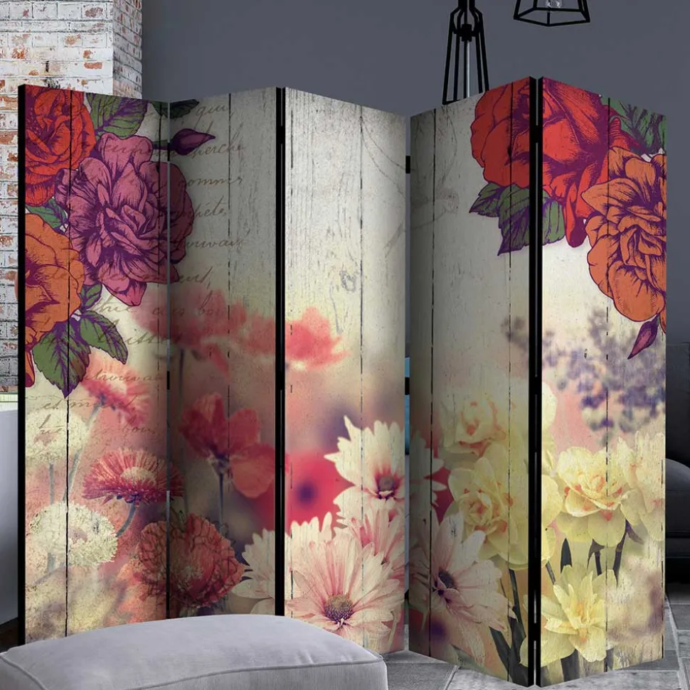 Vintage Druck Paravent mit Blumen Grafik & Foto - Price