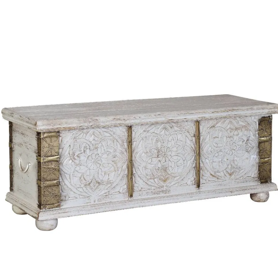 Vintage Holztruhe in Antikweiß mit Bronze - Volkma