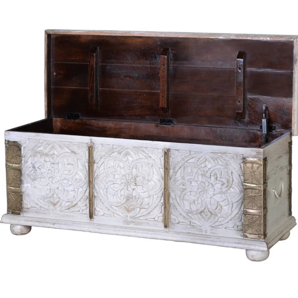 Vintage Holztruhe in Antikweiß mit Bronze - Volkma