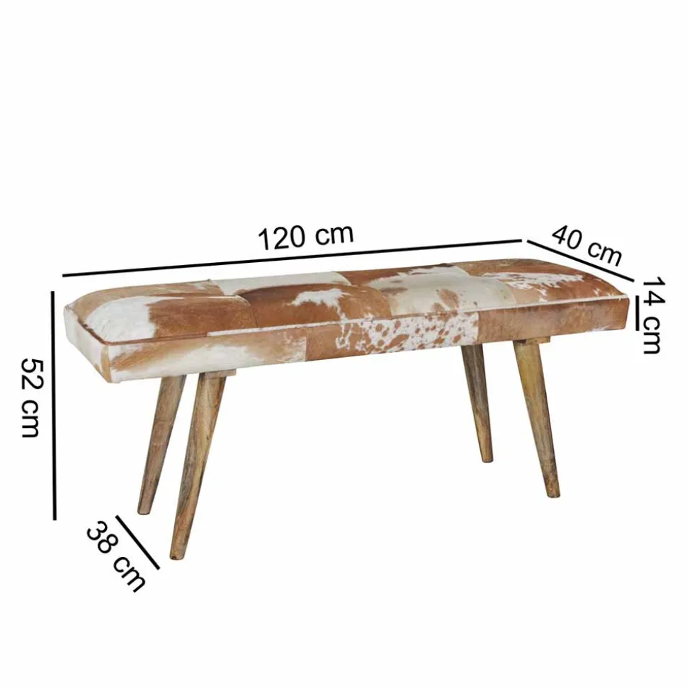 Vintage Landhaus Bank Ilusiana mit Fell Leder Holz 120cm
