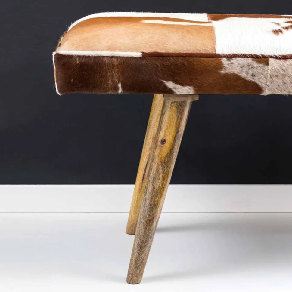 Vintage Landhaus Bank Ilusiana mit Fell Leder Holz 120cm