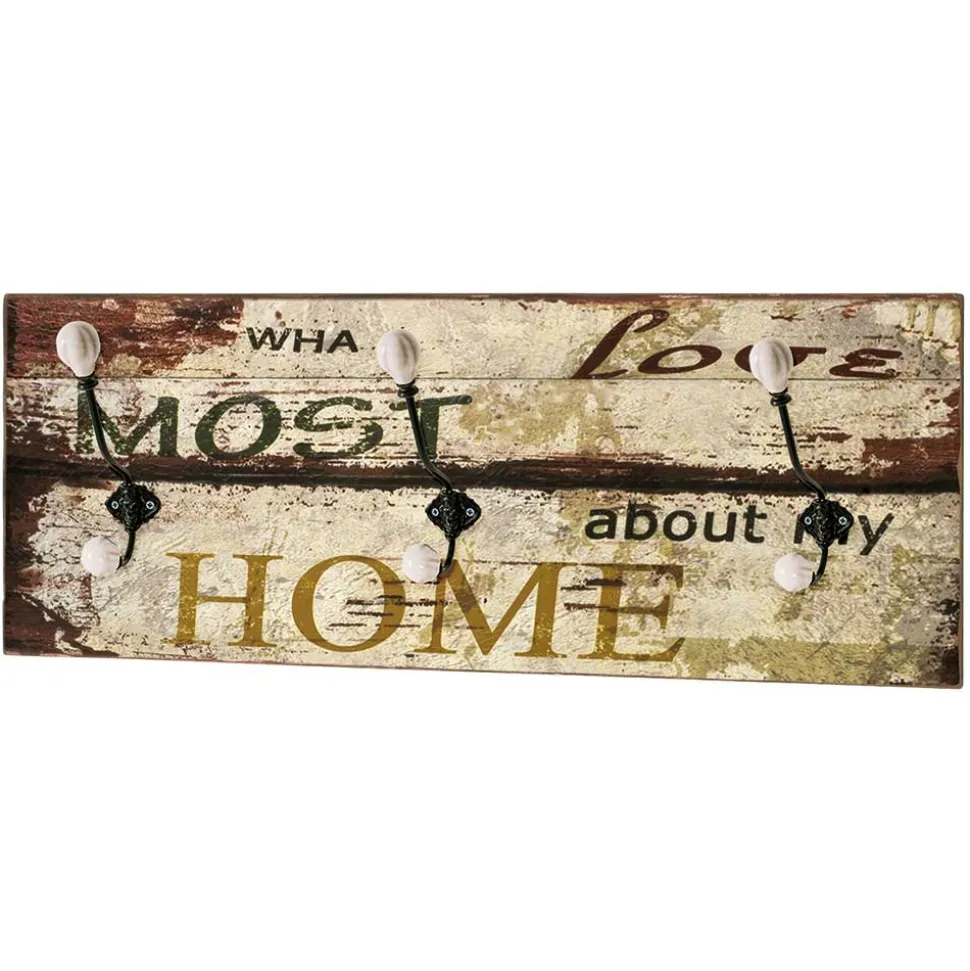 Vintage Look Wandgarderobe mit Schrift bedruckt - Gyrineva