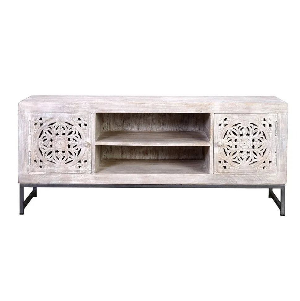 Vintage Lowboard in Mangoholz White Wash - Fudorus