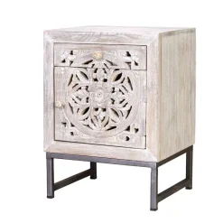 Vintage Nachtschrank aus Mangoholz White Wash - Fudorus