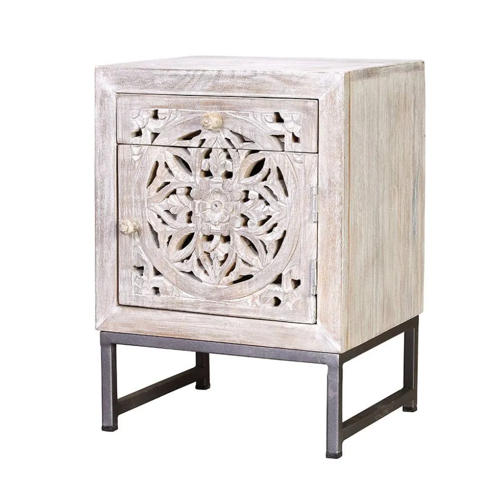 Vintage Nachtschrank aus Mangoholz White Wash - Fudorus