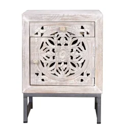 Vintage Nachtschrank aus Mangoholz White Wash - Fudorus