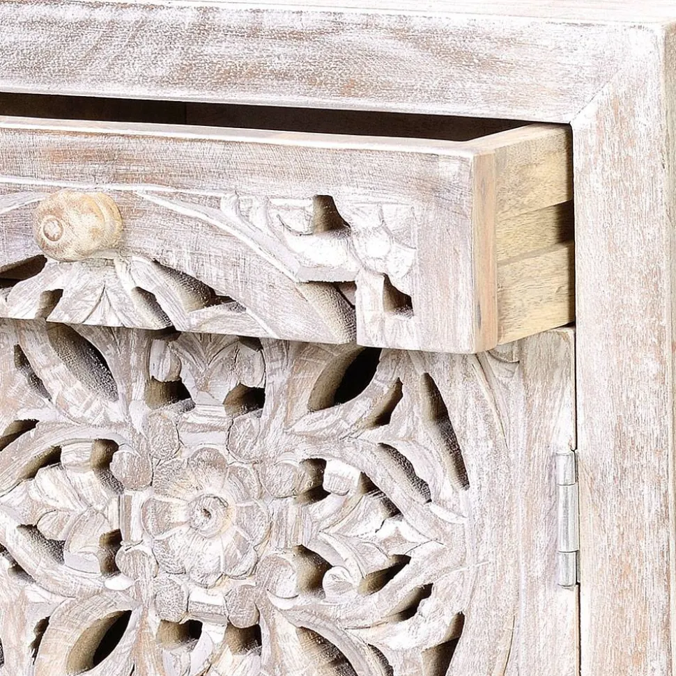 Vintage Nachtschrank aus Mangoholz White Wash - Fudorus