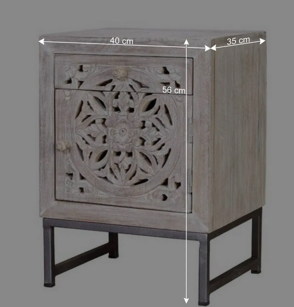 Vintage Nachtschrank aus Mangoholz White Wash - Fudorus