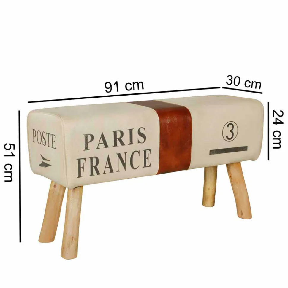 Vintage Polsterbank Clause mit Holz Leinen Echtleder