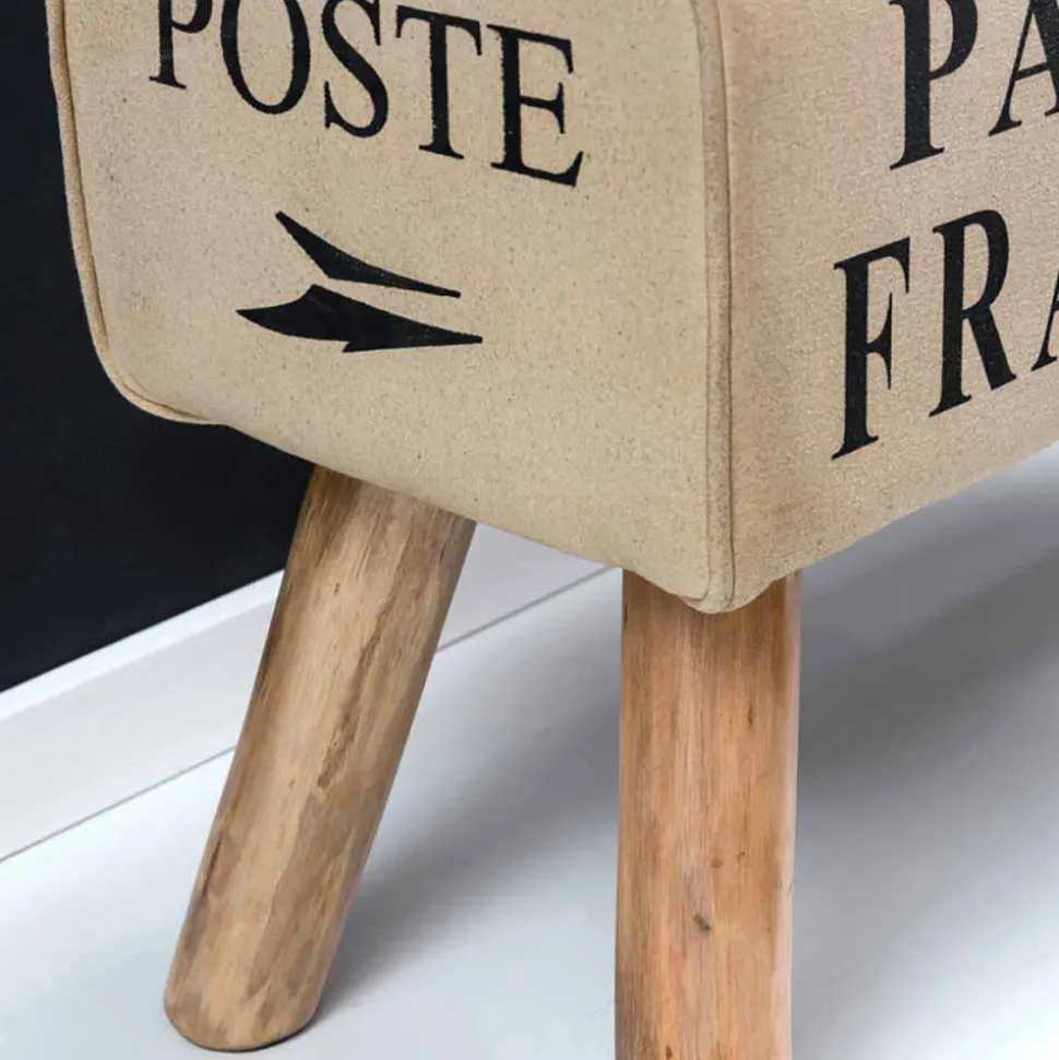 Vintage Polsterbank Clause mit Holz Leinen Echtleder