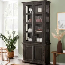 Vitrine aus dunkel lackiertem Kiefernholz - Syvila