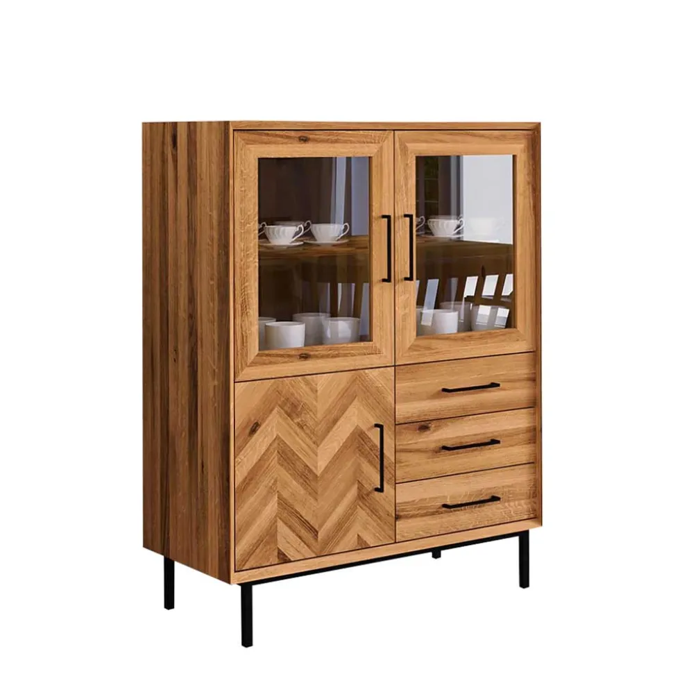 Vitrine Highboard mit 3 Türen & Schubladen - Kerfa