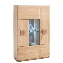 Vitrine Highboard optional mit LED Pontros Eiche Bianco teilmassiv