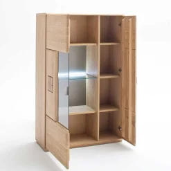 Vitrine Highboard optional mit LED Pontros Eiche Bianco teilmassiv
