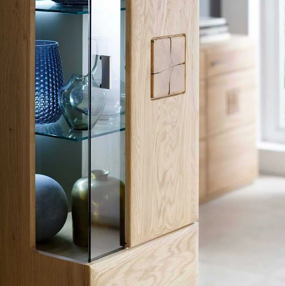 Vitrine in 60cm Breite Pontros Eiche Bianco teilmassiv