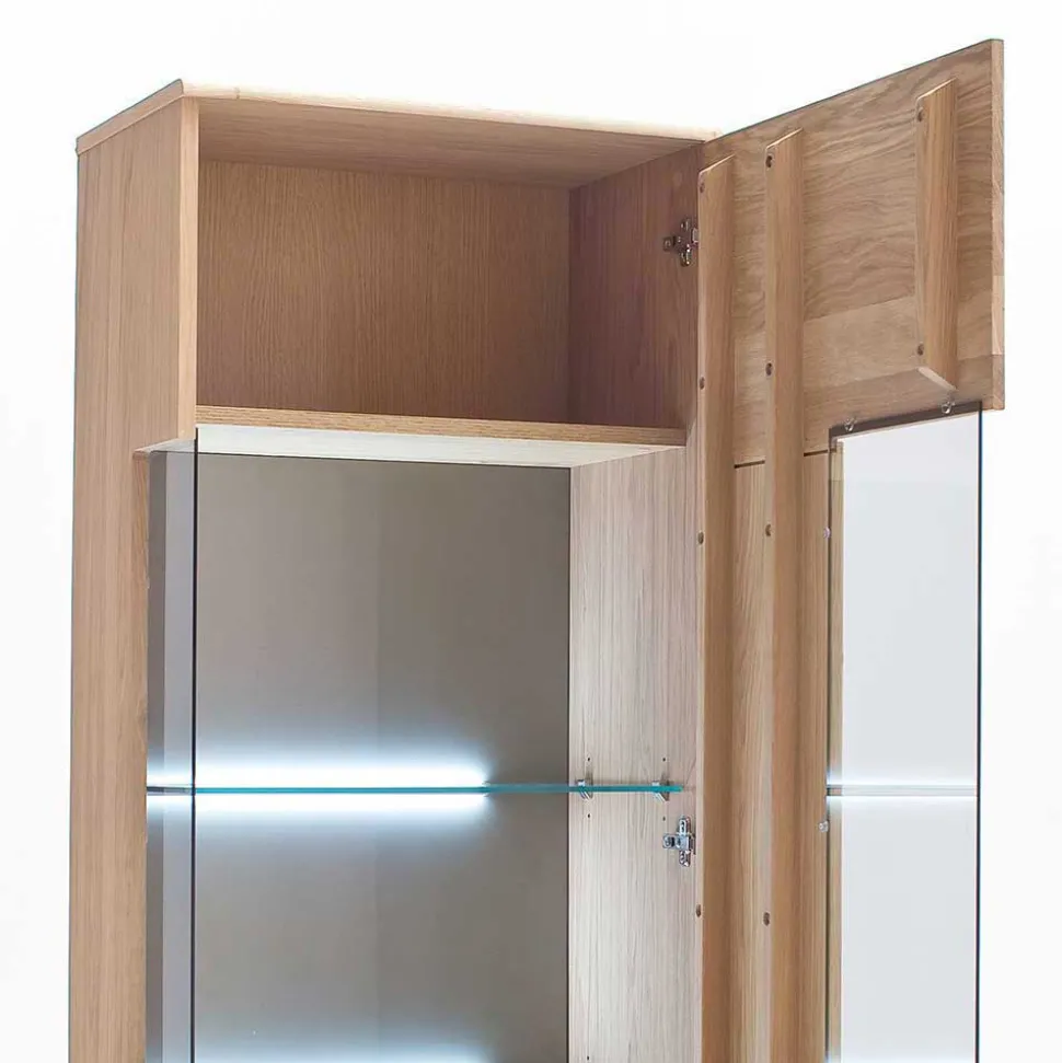 Vitrine in 60cm Breite Pontros Eiche Bianco teilmassiv