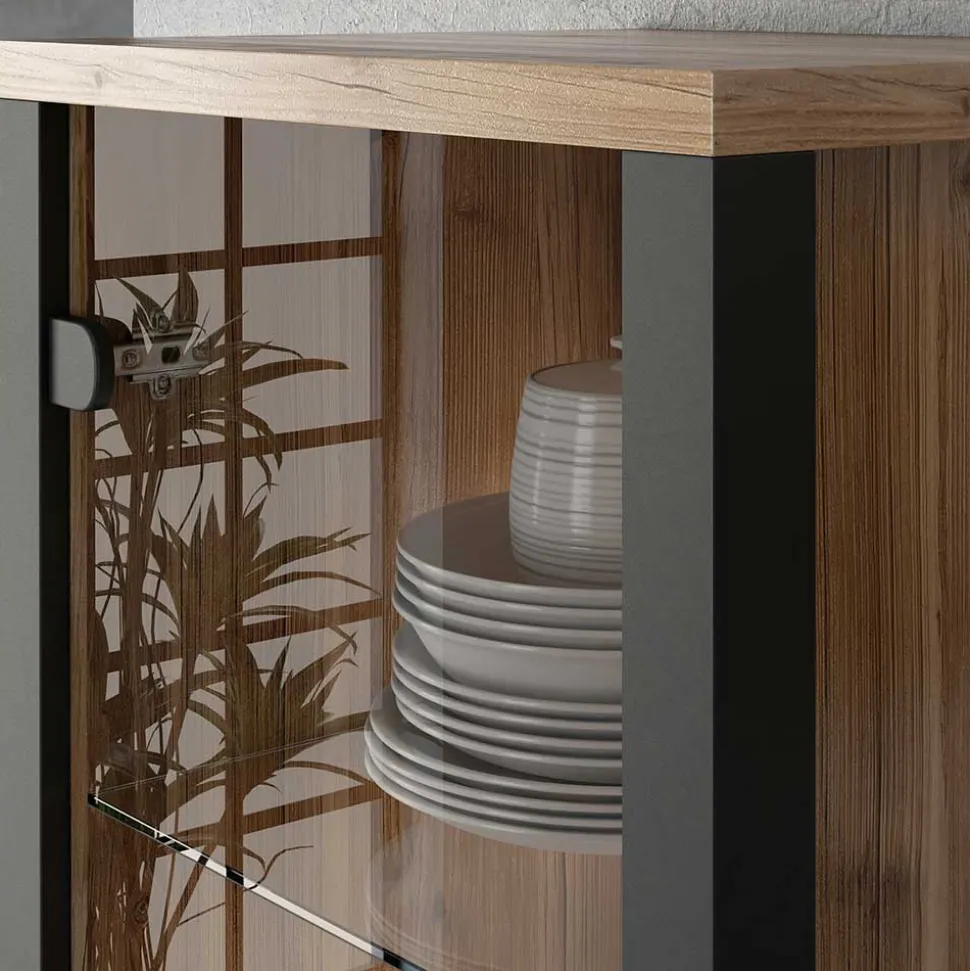 Vitrine in Fichte verwittert Dekor - Simeona