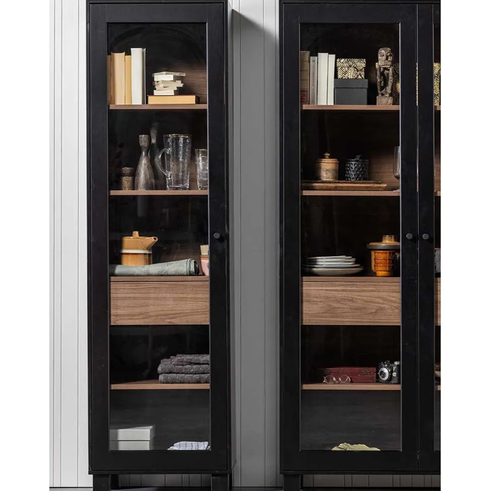 Vitrine in Schwarz & Walnuss Optik - Rabad