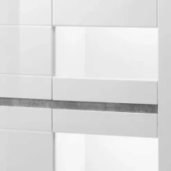 Vitrine in Weiß hochglänzend Mextra mit Absetzung Beton Optik