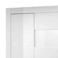 Vitrine in Weiß hochglänzend Mextra mit Absetzung Beton Optik