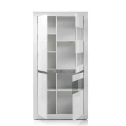 Vitrine in Weiß hochglänzend Mextra mit Absetzung Beton Optik